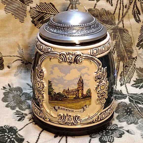 🎬 GERZ Ramstein/Pfalz Pewter Lidded Beer Stein - Picture 2 of 14